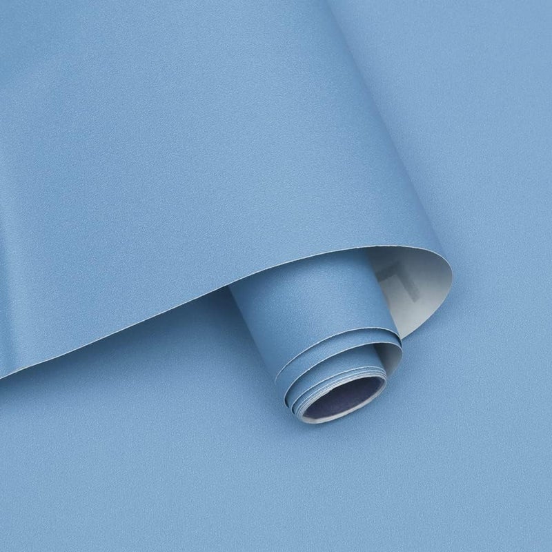 Ismoon 15.7"X393"Blue Contact Paper Matte Blue Wallpaper Peel and Stick Removable Self-Adhesive Wallpaper Vinyl Film Paper Shelf Liner for Decorating Wall Table and Door Cabine - Image 1